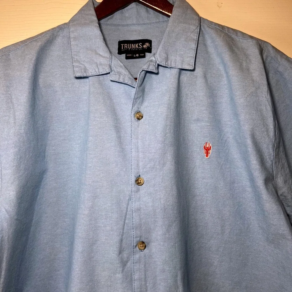 Trunks‎ Surf & Swim Co Mens Blue Cotton Lobster Embroidered Short Sleeve Shirt L